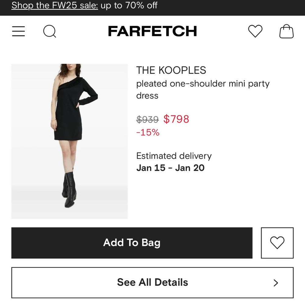 The Kooples One Shoulder Black Dress – NWT – Size Small – Crepe Mini - Picture 3 of 16